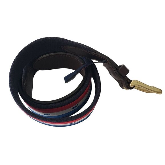 Men's 36 Vineyard Vines Red White Blue USA Stripe Whale Logo Canvas Belt Preppy - Picture 9 of 12